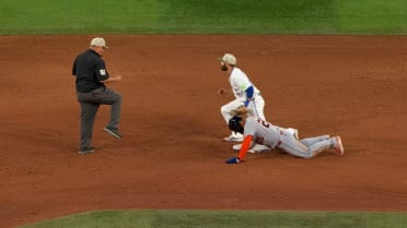 Nathan Lukes throws out Gleyber Torres after review